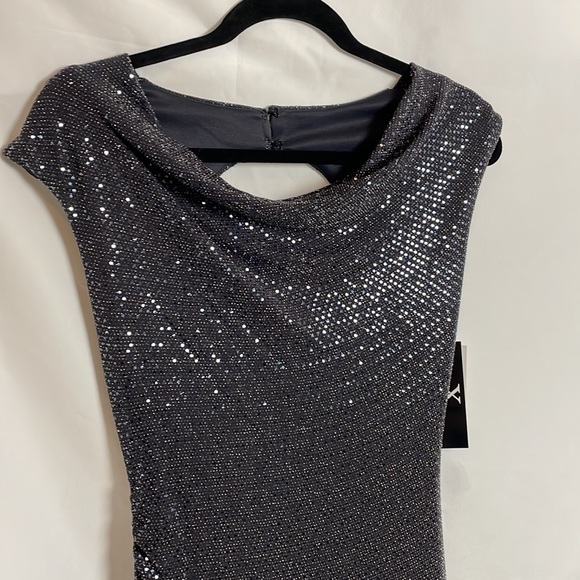 X by Xscape Women's Cowlneck Open-Back Sequined Gown Grey Size 4 - Picture 6 of 14